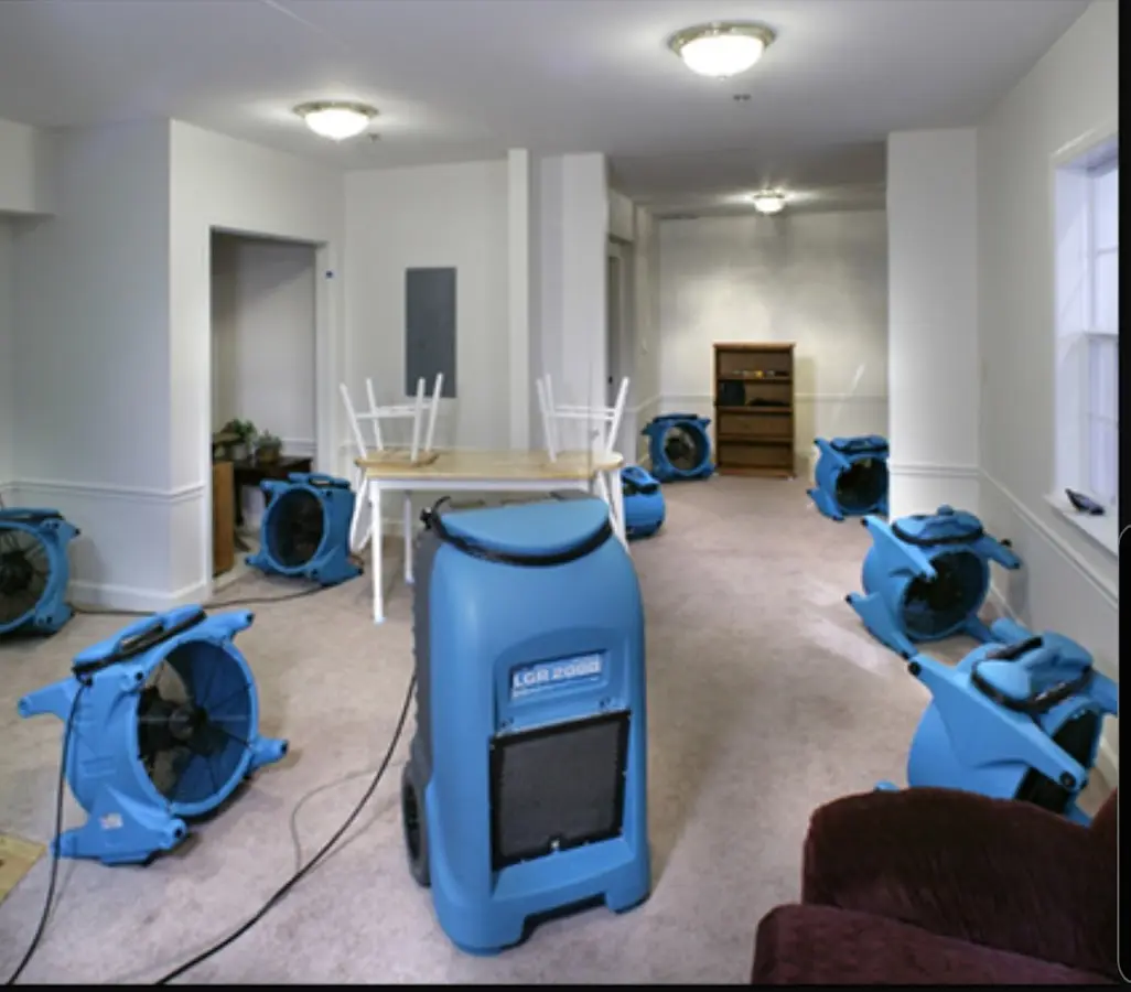 Air movers and dehumidifier setup for Water Extraction & Removal in Rumford